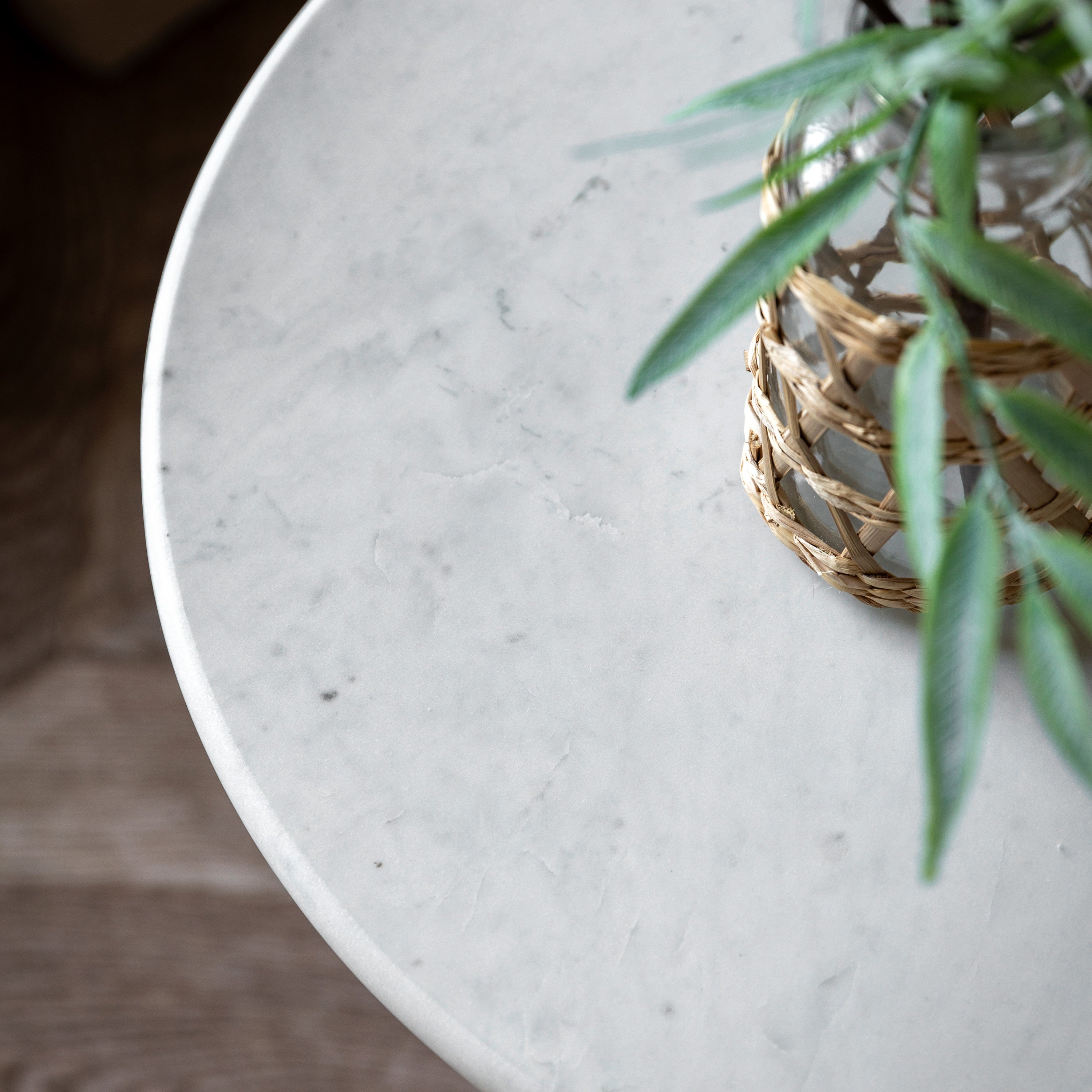 Pierre White Marble & Blue Glass Round Side Table